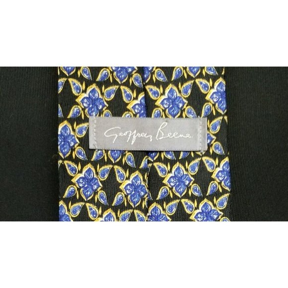 Geoffrey Beene Mens Dress Tie Suit Imported Fabric Made In USA Silk Black Blue - Picture 8 of 12